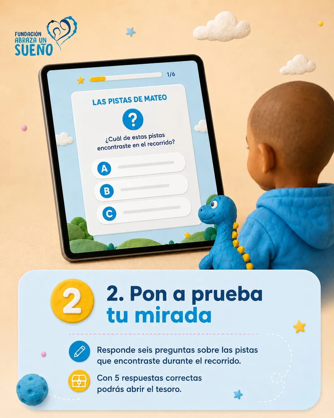 Paso 2: Pon a prueba tu mirada. Responde seis preguntas sobre las pistas; con cinco aciertos se abre el tesoro.