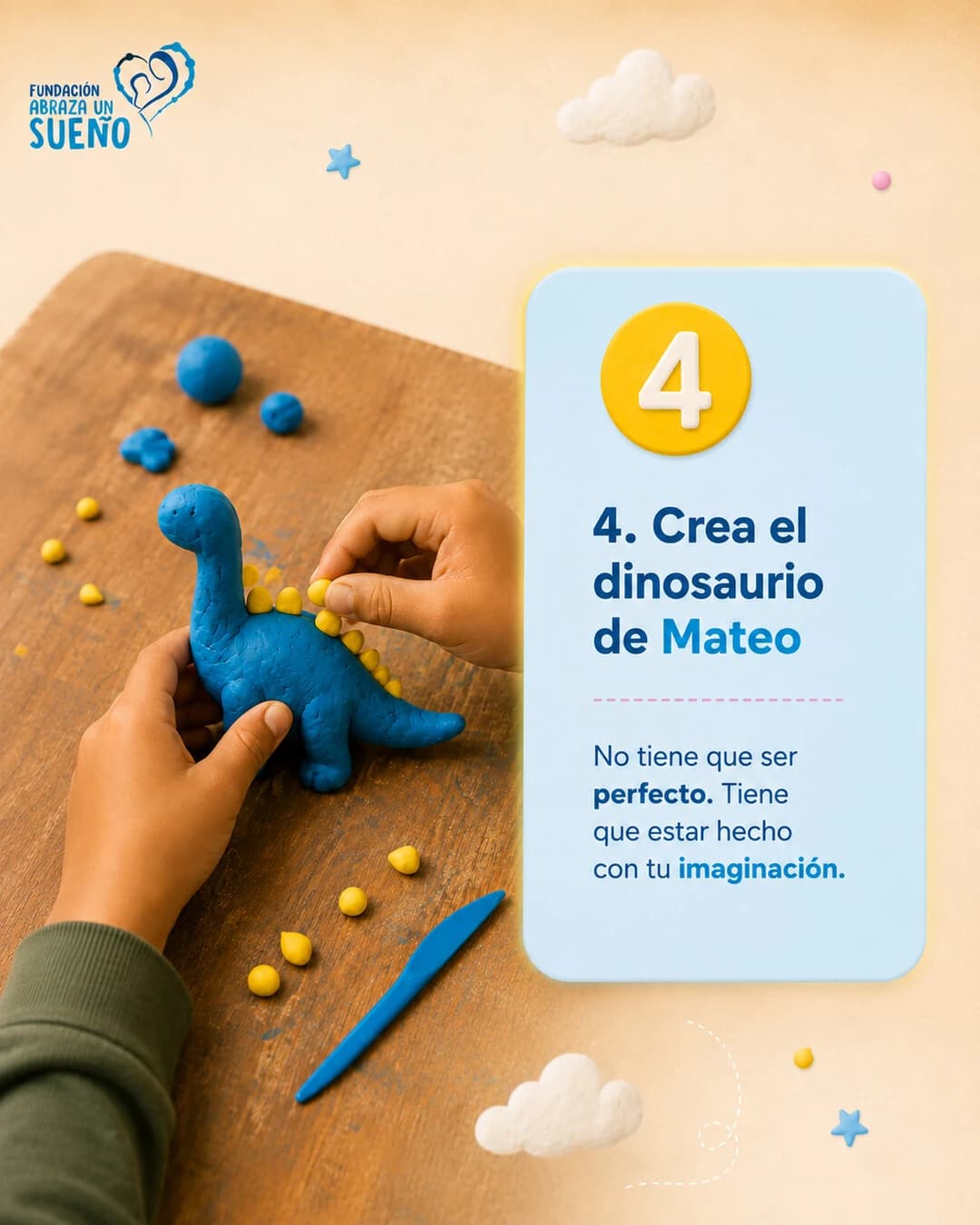 Paso 4: Crea el dinosaurio de Mateo. No tiene que ser perfecto, tiene que estar hecho con tu imaginación.